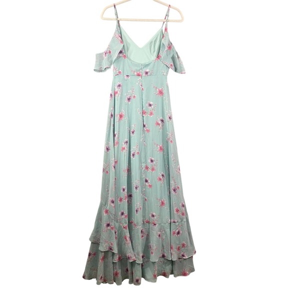 Lulus Maxi Dress XS Mint Green Floral Print Off Shoulder Take You There - Picture 3 of 14